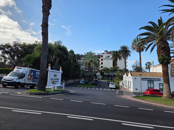 Hôtel Botánico Vue de l'accès à l'hôtel Botánico à Puerto de la Cruz, entouré de palmiers et d'une avenue soignée.
